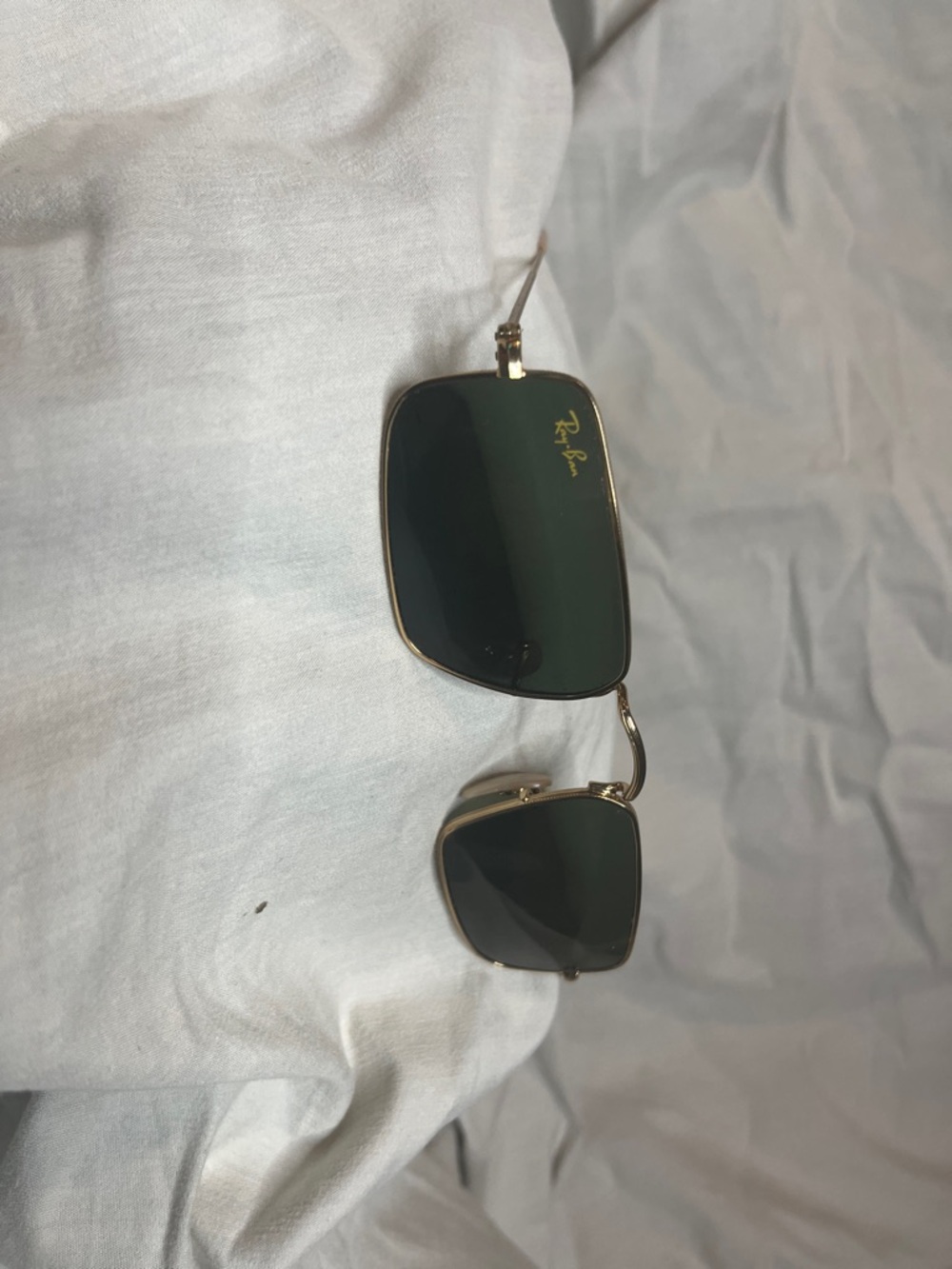 Ray-Ban Gold Frame Sunglasses with Dark Green Lenses (Square)